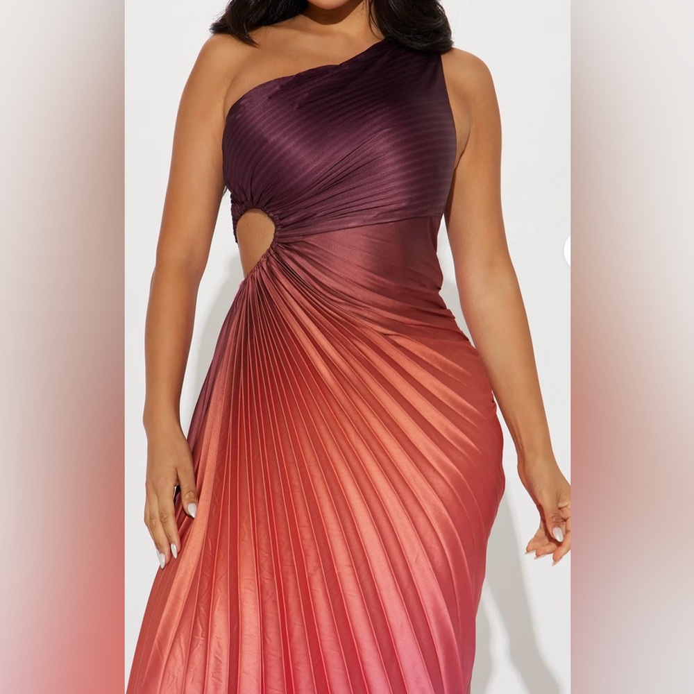 Tahiti Ombre Pleated Maxi Dress Rust Pink Purple - Picture 4 of 4